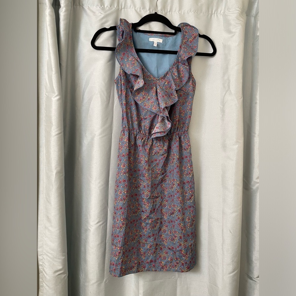 Delias XS Floral Midi Dress with Front Ruffle